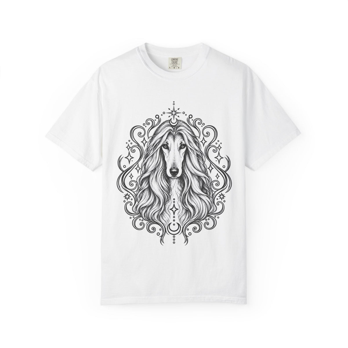 Mystical Afghan Hound Line Art T-Shirt — Minimal Dog Portrait Tee