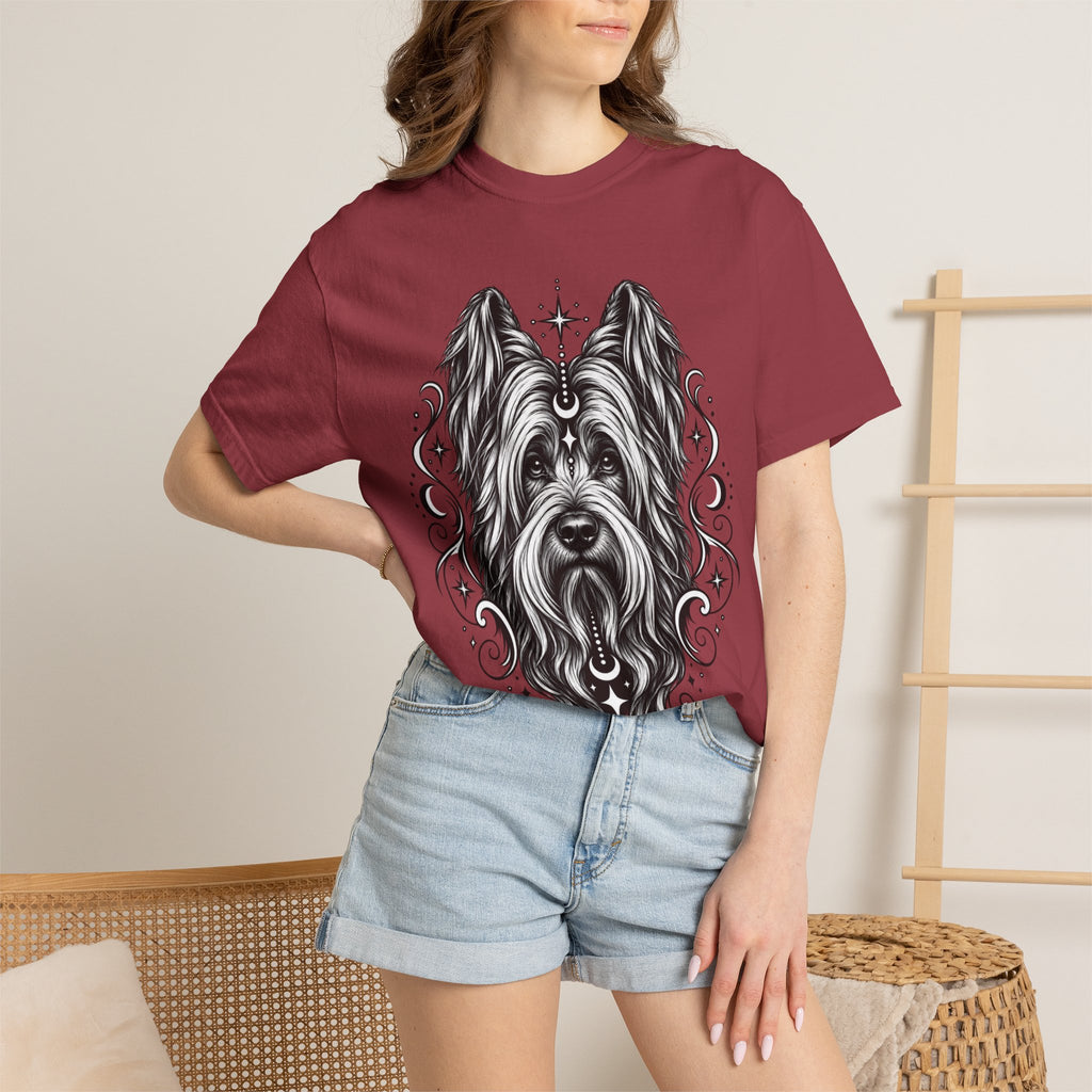 Mystical Briard Line Art T-Shirt — Minimal Dog Portrait Tee