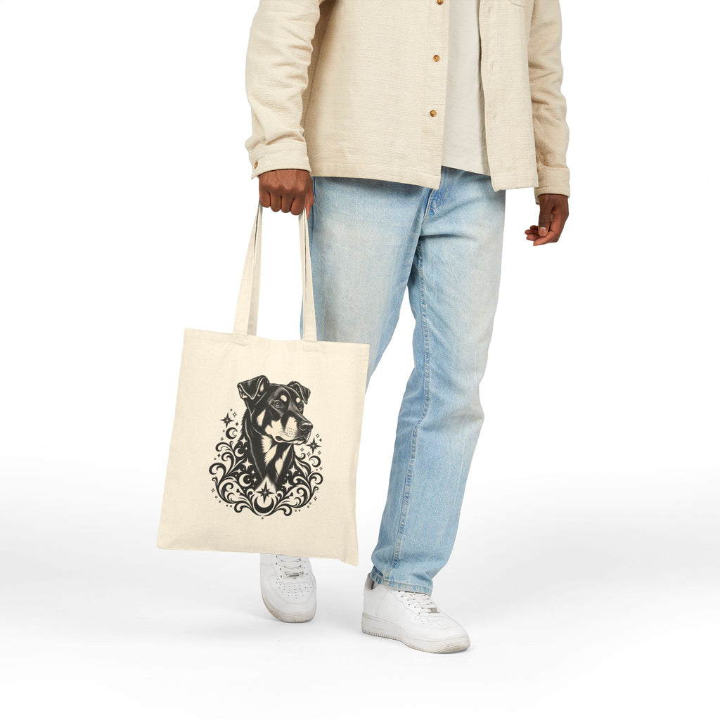 Mystical Beauceron NE HD Line Art Canvas Tote — Dog Portrait Cotton Shopper