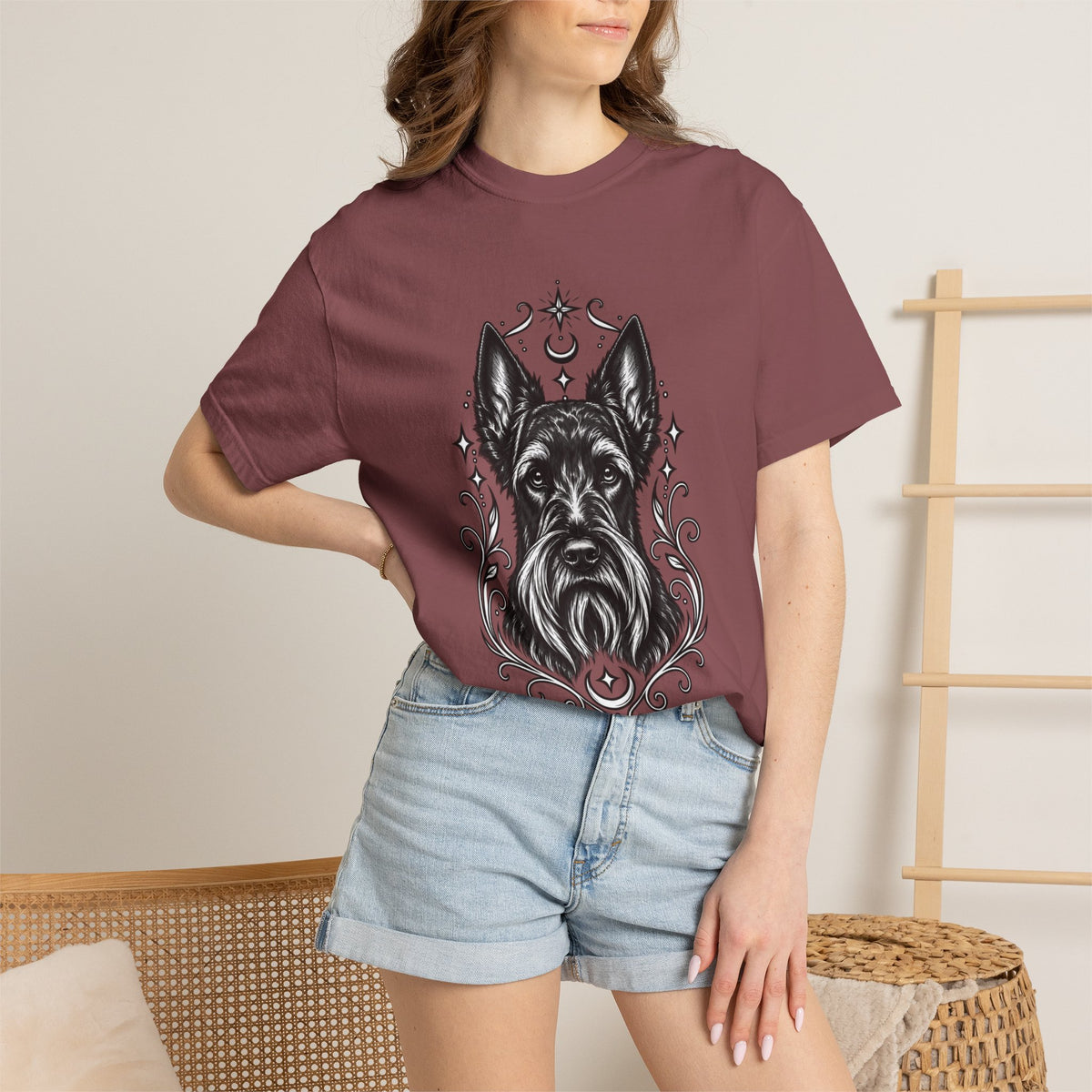 Mystical Scottish Terrier Line Art T-Shirt — Minimal Dog Portrait Tee