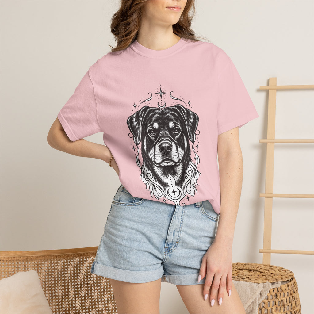 Mystical Rottweiler Line Art T-Shirt — Minimal Dog Portrait Tee