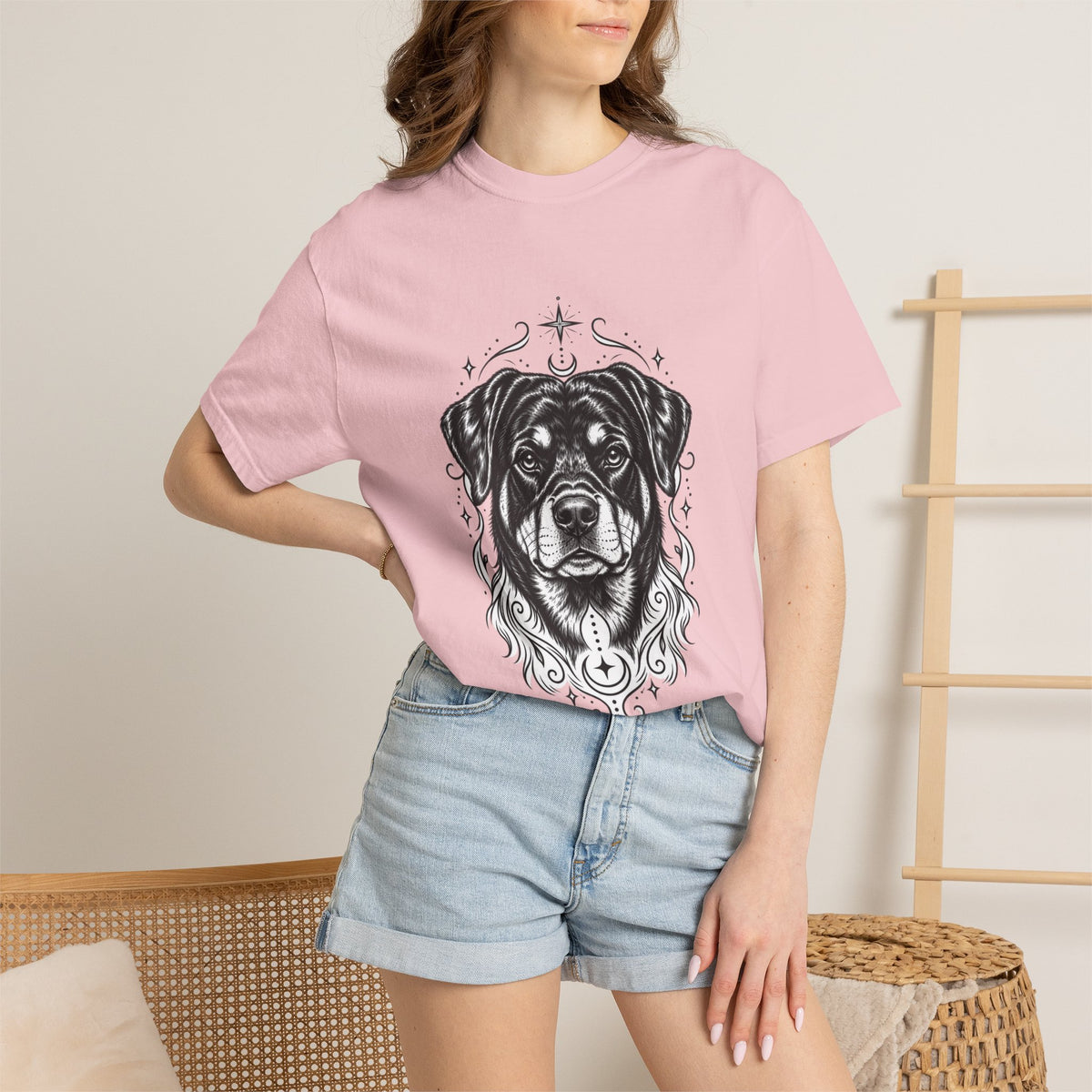 Mystical Rottweiler Line Art T-Shirt — Minimal Dog Portrait Tee