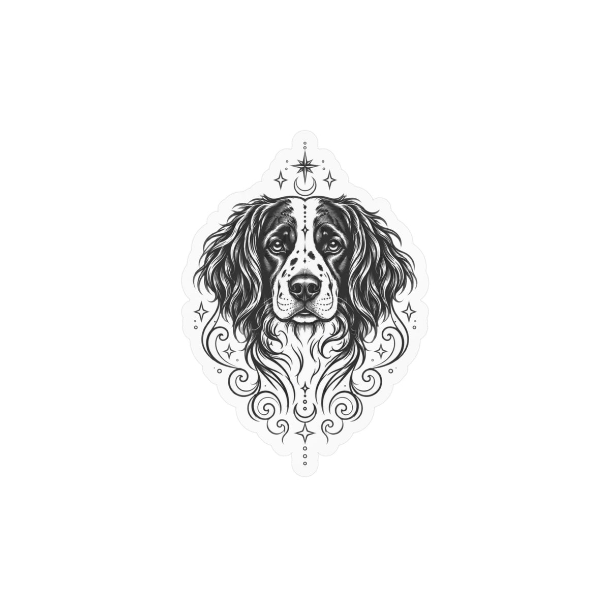 Mystical Stabyhoun Line Art Kiss-Cut Vinyl Sticker — Decorative Dog Portrait Decal