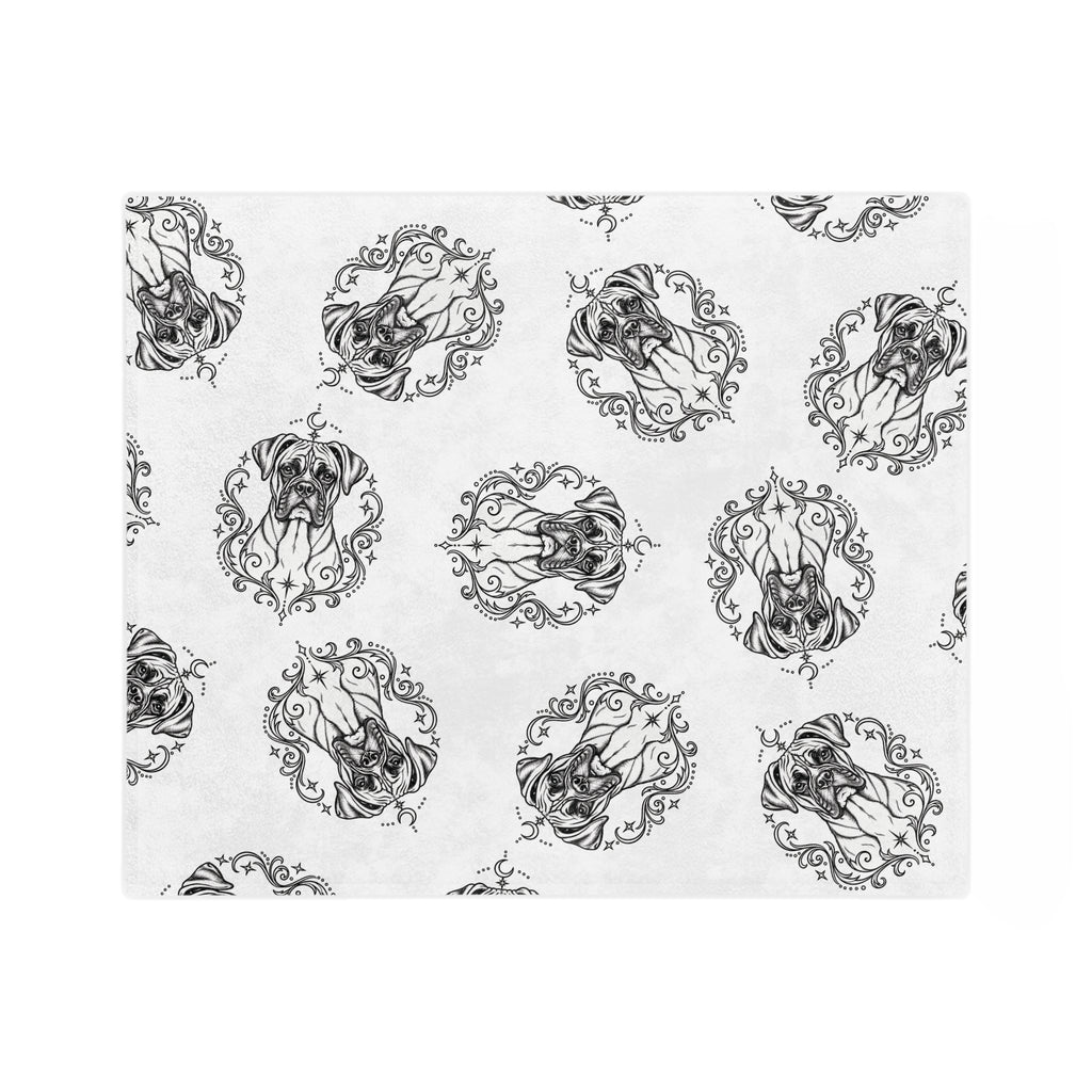 Mystical Boxer NE Minimalist Velveteen Microfiber Blanket — Soft Neutral Pet Portrait Throw