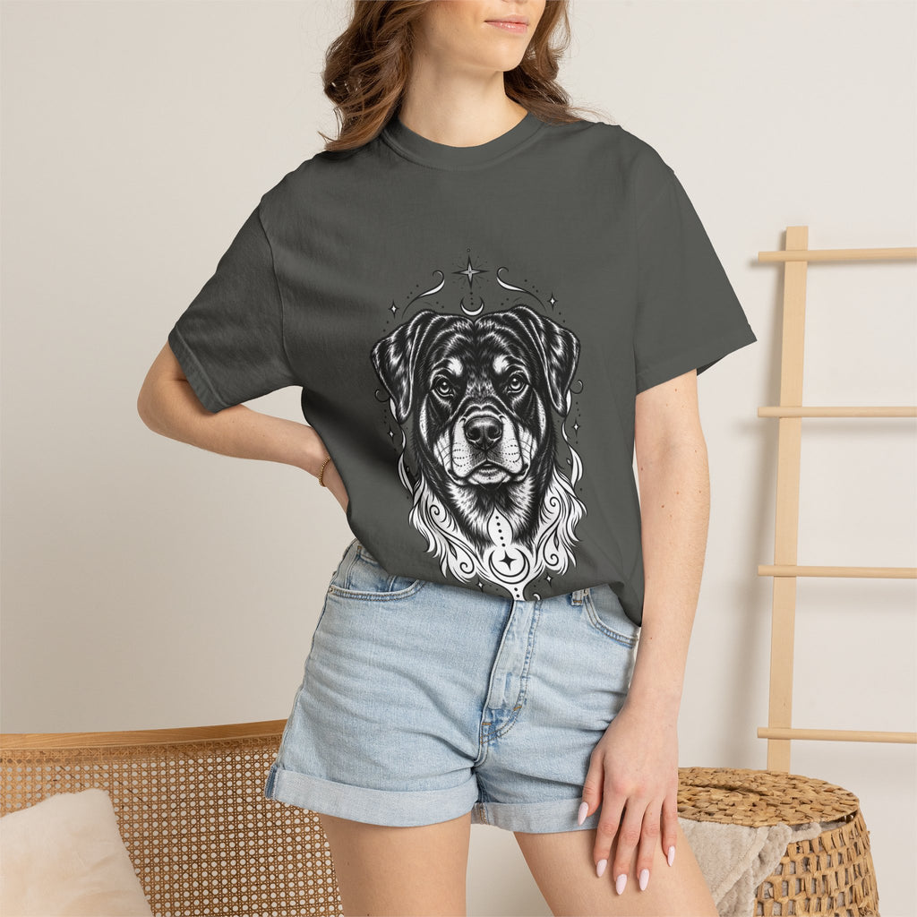 Mystical Rottweiler Line Art T-Shirt — Minimal Dog Portrait Tee