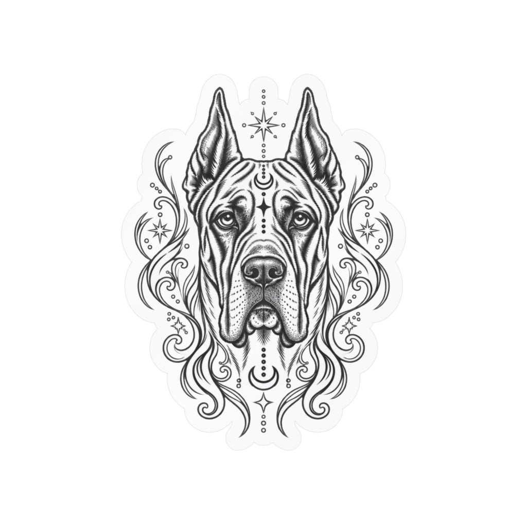 Mystical Great Dane CE Line Art Kiss-Cut Vinyl Sticker — Decorative Dog Portrait Decal