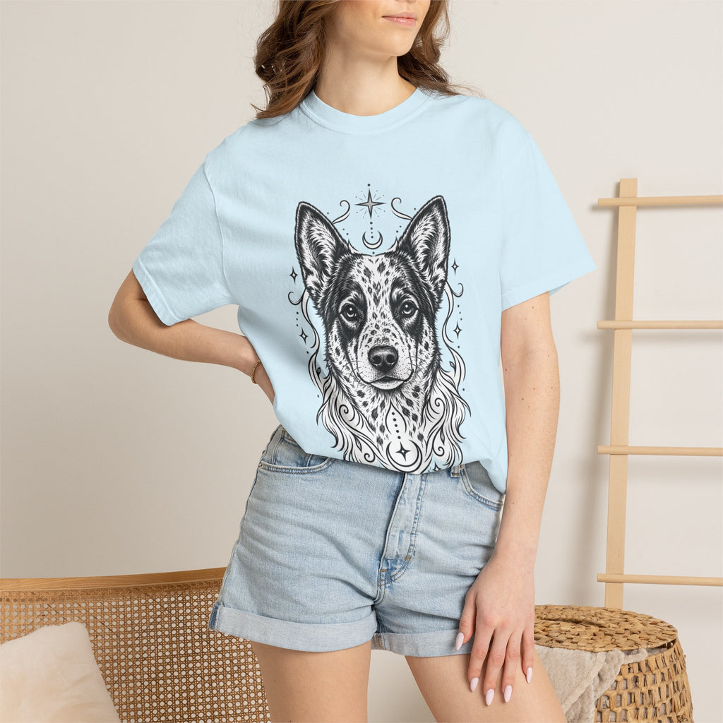 Mystical Australian Cattle Dog Line Art T-Shirt — Minimal Dog Portrait Tee