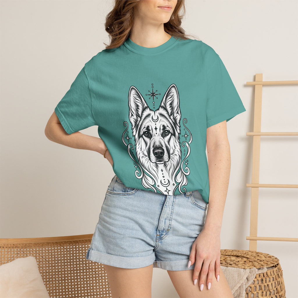 Mystical German Shepherd Line Art T-Shirt — Minimal Dog Portrait Tee