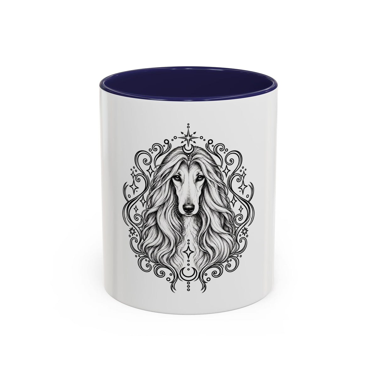 Mystical Afghan Hound Line Art Accent Coffee Mug – Mystical Dog Portrait 11/15oz