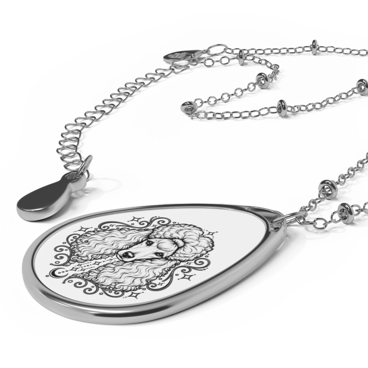 Mystical Standard Poodle Oval Necklace — Engraved Pet Memorial Pendant