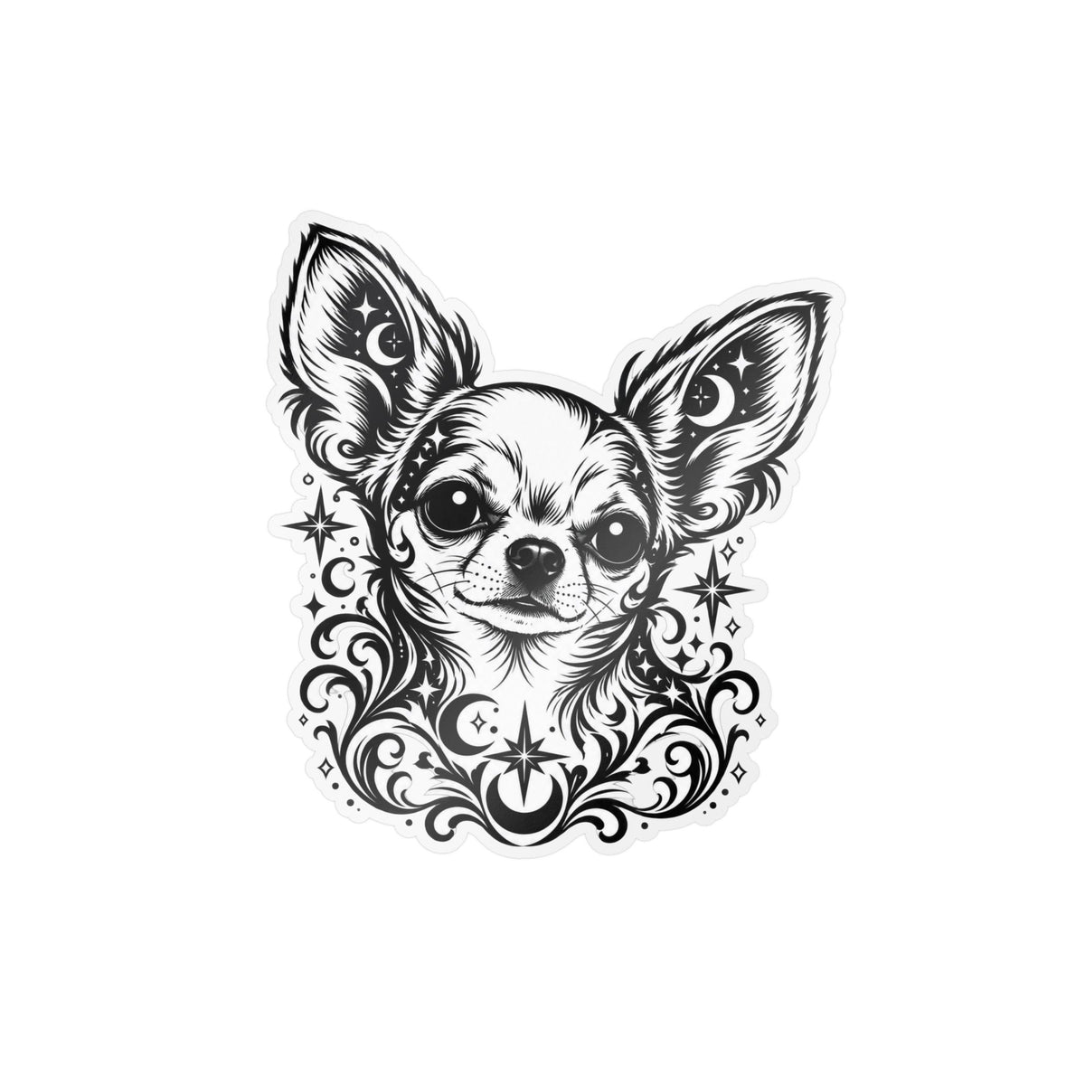 Mystical  Chihuahua SH Line Art Kiss-Cut Vinyl Sticker — Decorative Dog Portrait Decal