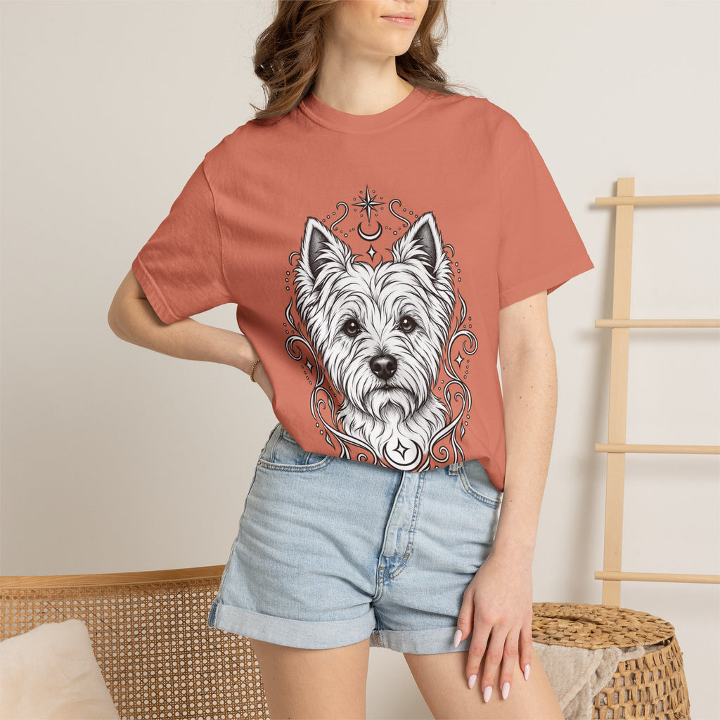 Mystical West Highland Terrier Line Art T-Shirt — Minimal Dog Portrait Tee