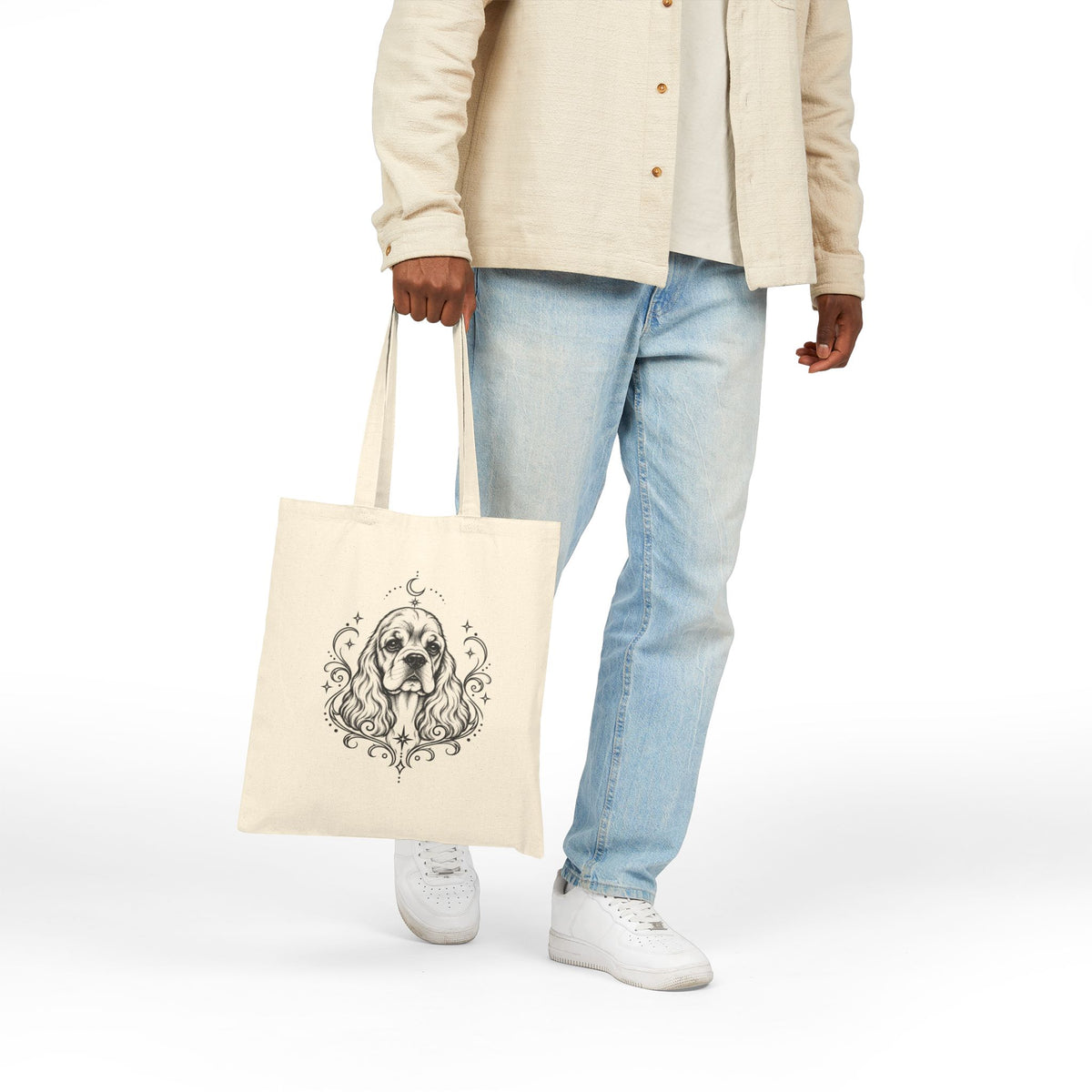 Mystical American Cocker Spaniel Line Art Canvas Tote — Dog Portrait Cotton Shopper