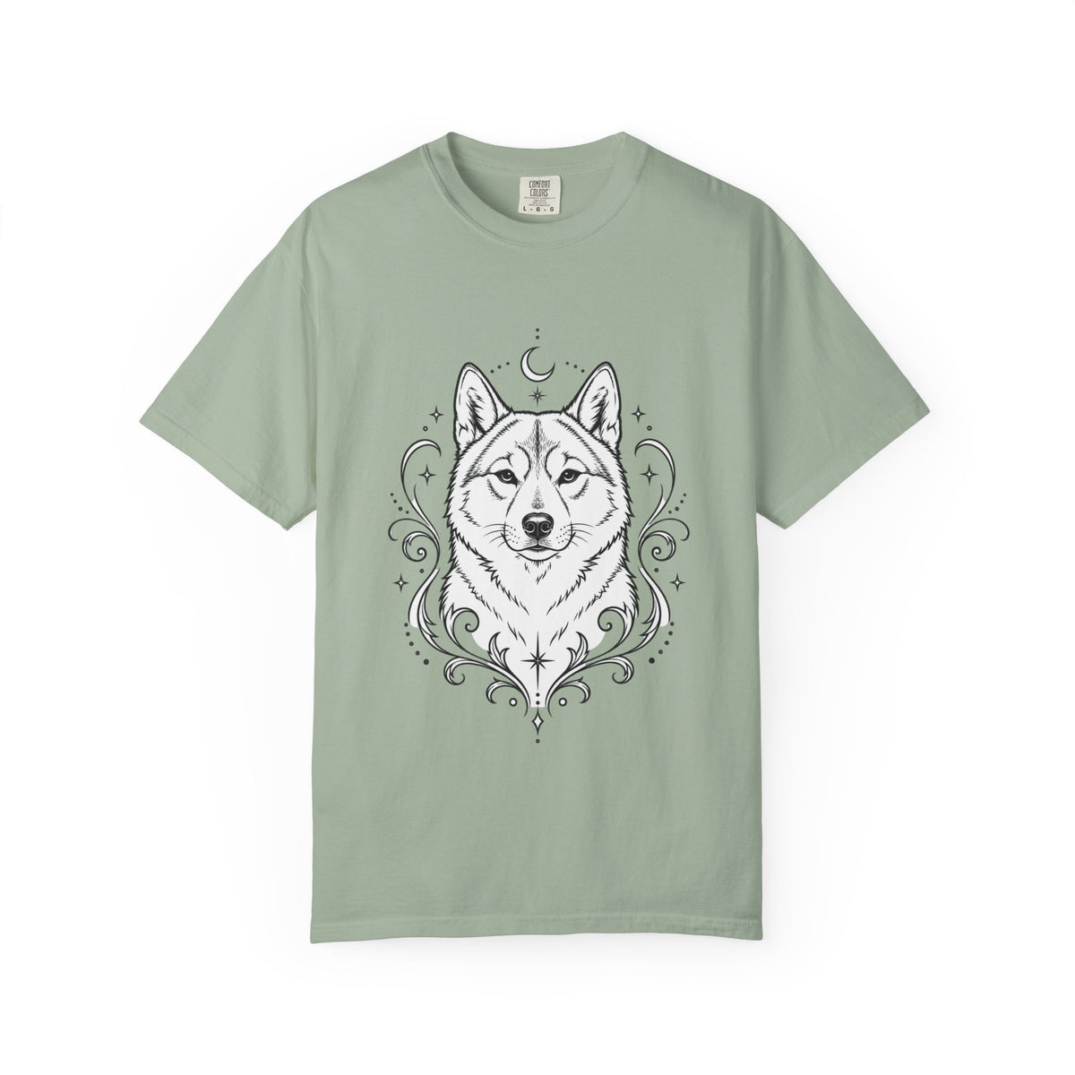 Mystical Shikoku Line Art T-Shirt — Minimal Dog Portrait Tee