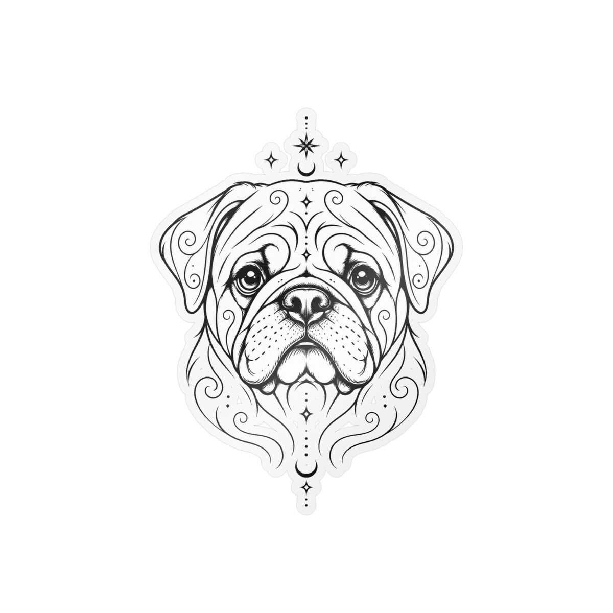 Mystical Pug Line Art Kiss-Cut Vinyl Sticker — Decorative Dog Portrait Decal