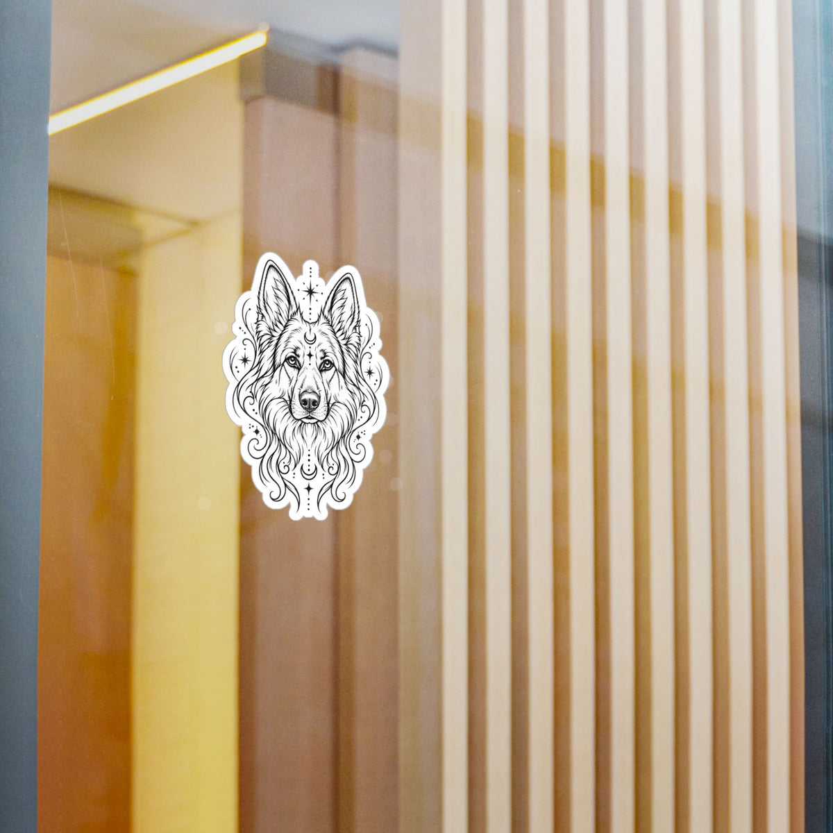 Mystical White Swiss Shepherd Line Art Kiss-Cut Vinyl Sticker — Decorative Dog Portrait Decal