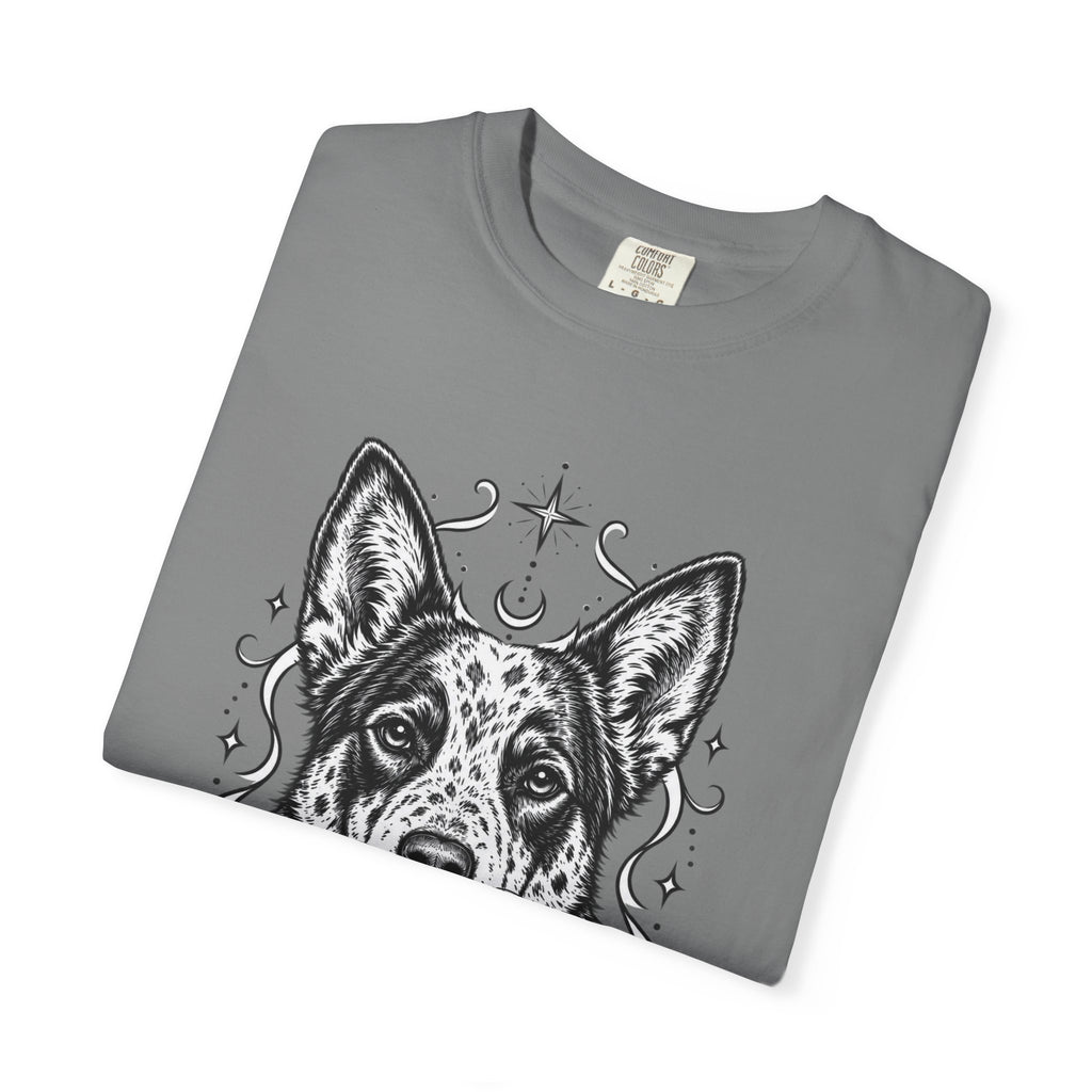 Mystical Australian Cattle Dog Line Art T-Shirt — Minimal Dog Portrait Tee