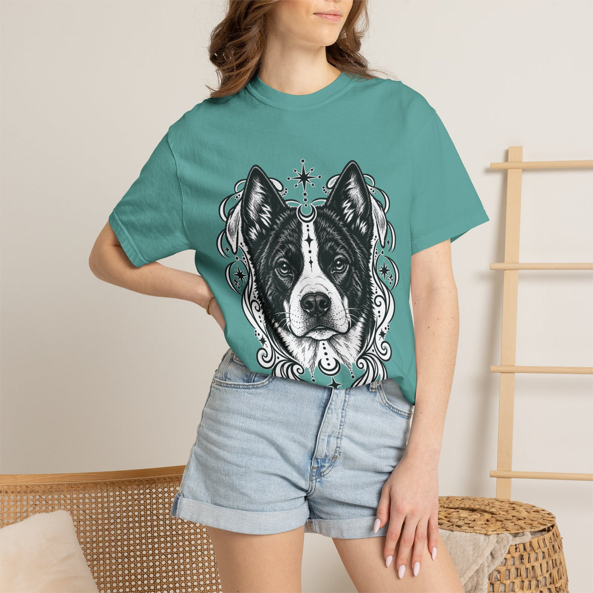 Mystical Karelian Bear Dog Line Art T-Shirt — Minimal Dog Portrait Tee