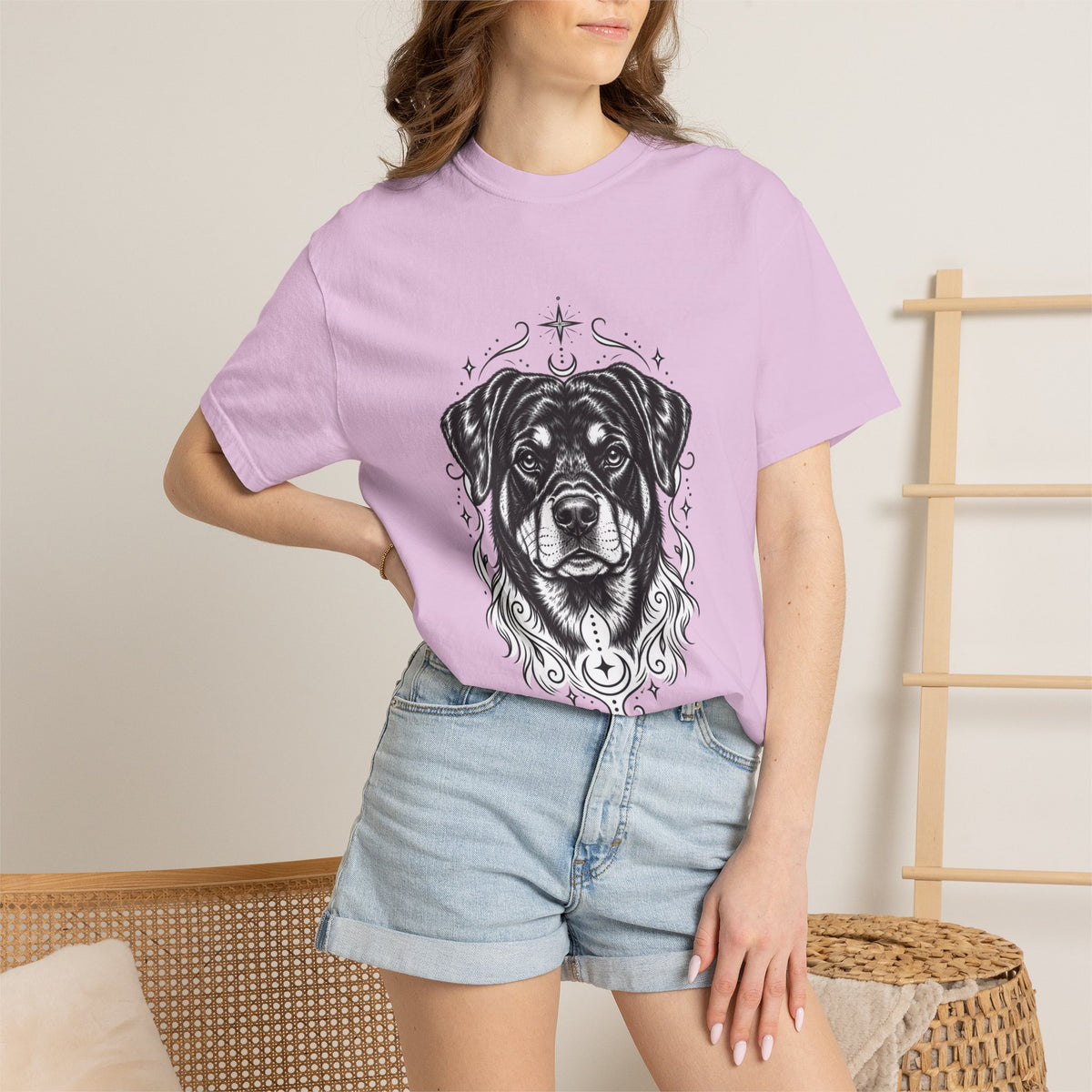 Mystical Rottweiler Line Art T-Shirt — Minimal Dog Portrait Tee