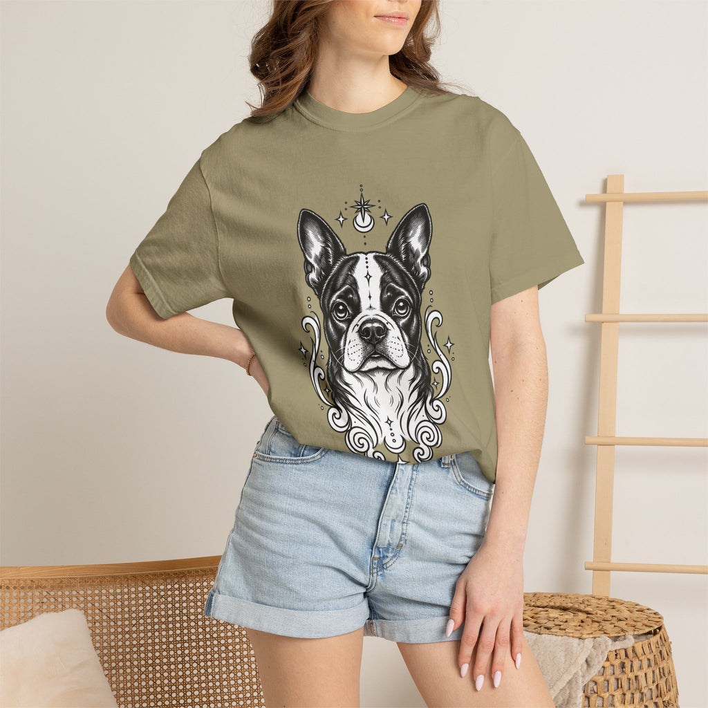 Mystical Boston Terrier Line Art T-Shirt — Minimal Dog Portrait Tee