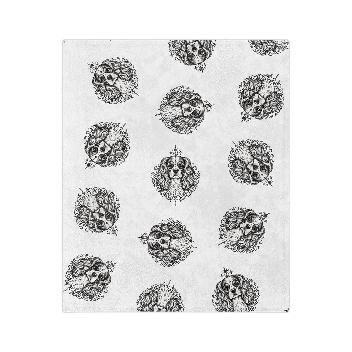Mystical  Cavalier King Charles Spaniel Minimalist Velveteen Microfiber Blanket — Soft Neutral Pet Portrait Throw