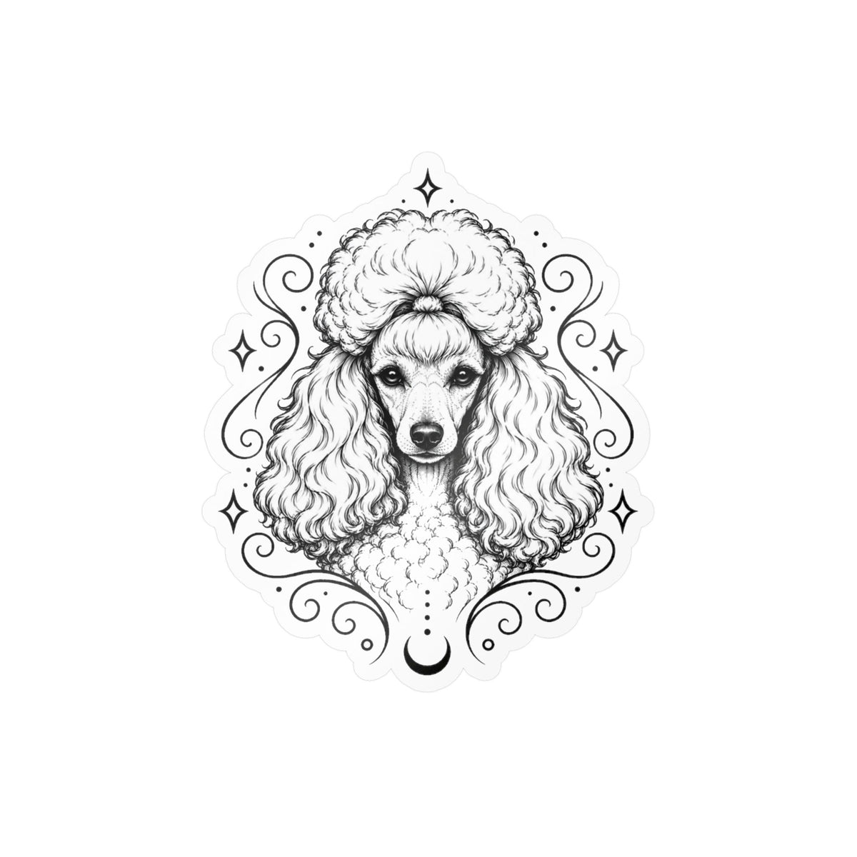 Mystical Toy Poodle Line Art Kiss-Cut Vinyl Sticker — Decorative Dog Portrait Decal