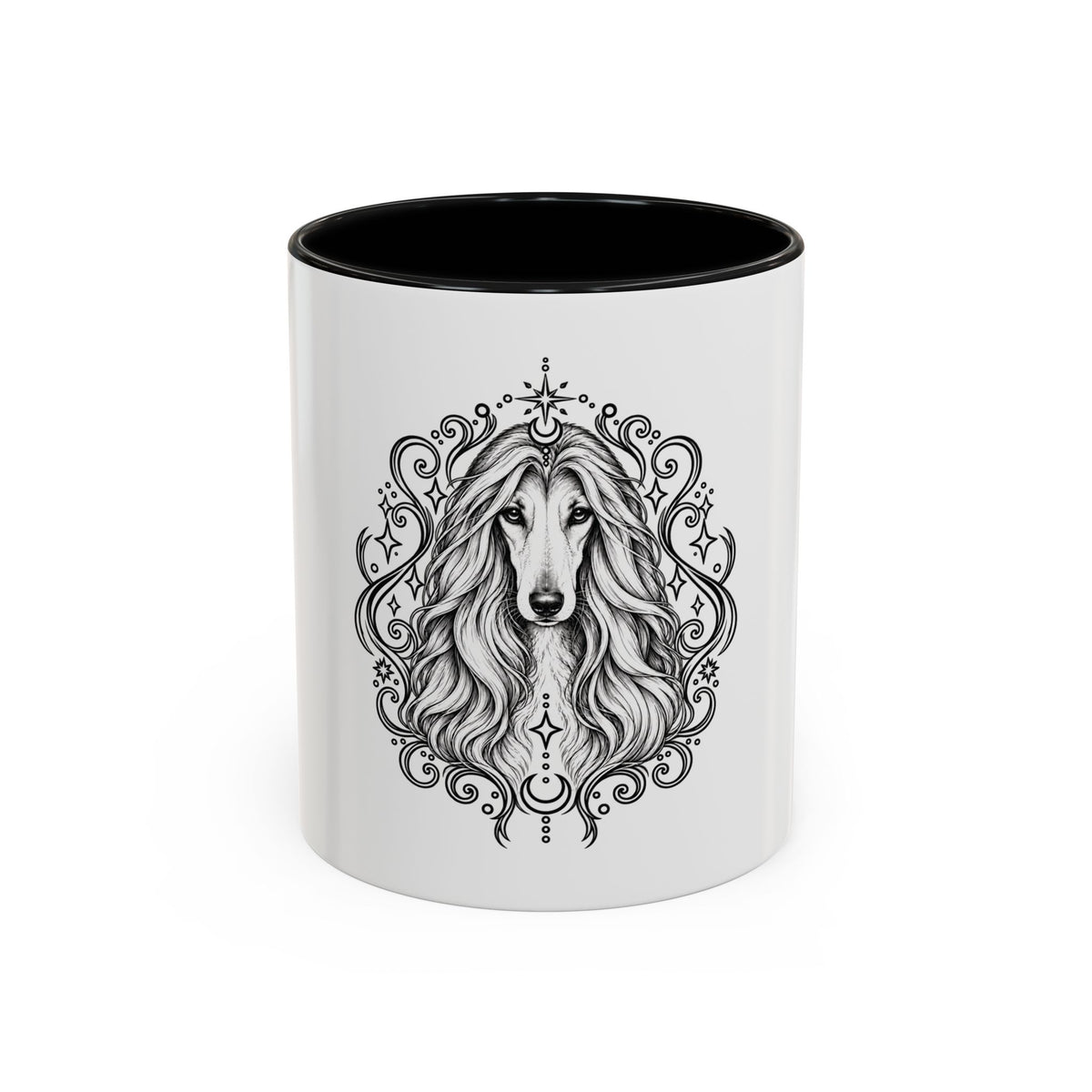 Mystical Afghan Hound Line Art Accent Coffee Mug – Mystical Dog Portrait 11/15oz