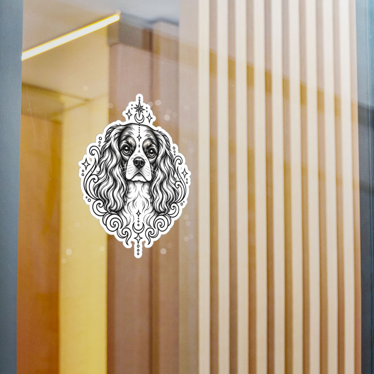 Mystical Cavalier King Charles Spaniel  Line Art Kiss-Cut Vinyl Sticker — Decorative Dog Portrait Decal