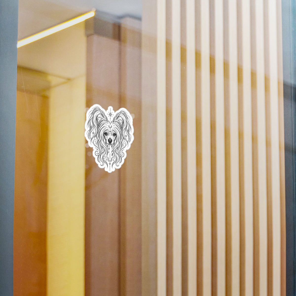 Mystical Chinese Crested Line Art Kiss-Cut Vinyl Sticker — Decorative Dog Portrait Decal
