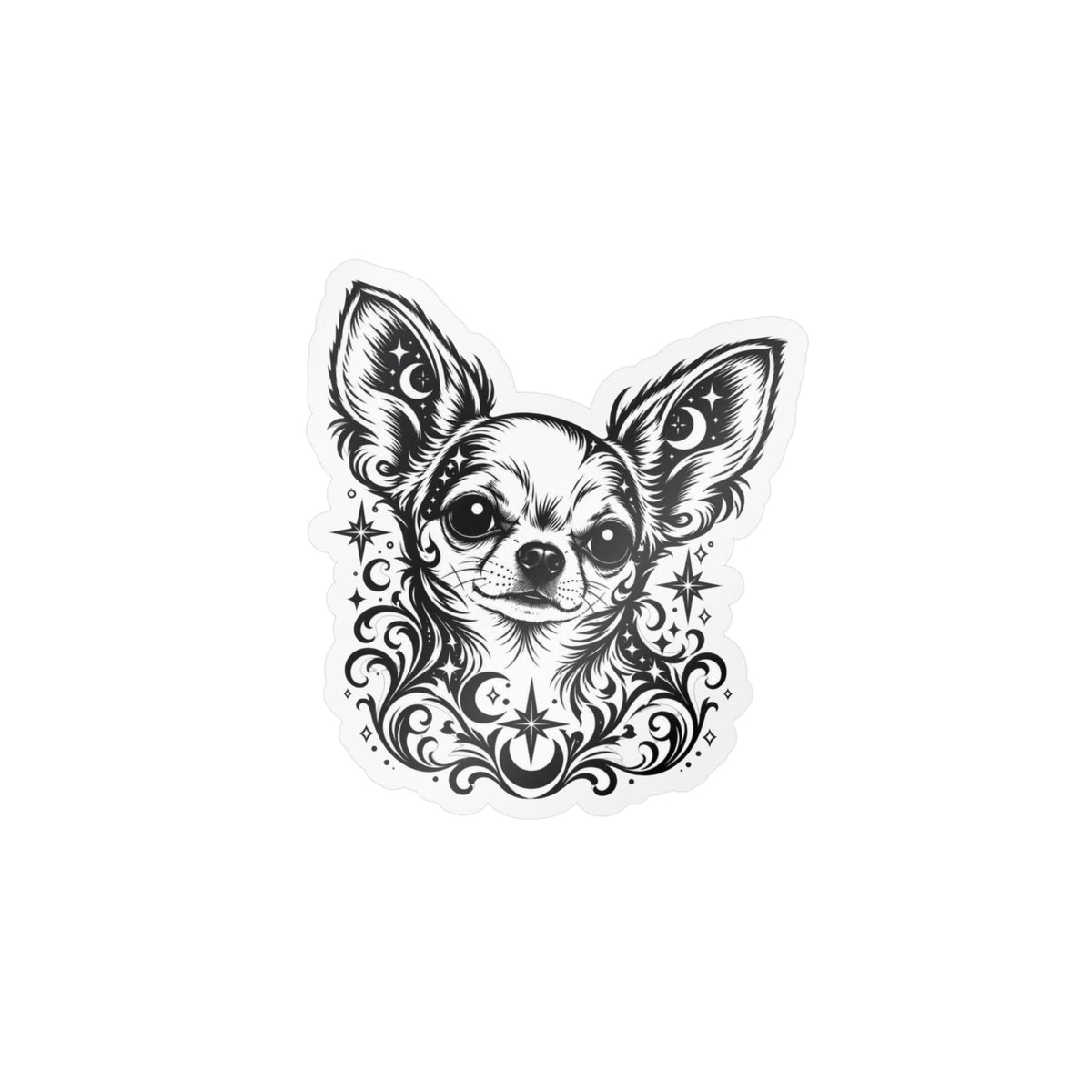 Mystical  Chihuahua LH Line Art Kiss-Cut Vinyl Sticker — Decorative Dog Portrait Decal