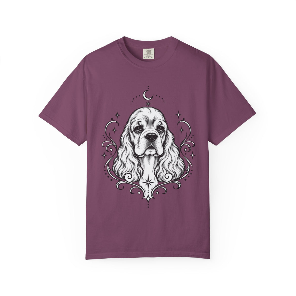 Mystical American Cocker Spaniel Line Art T-Shirt — Minimal Dog Portrait Tee