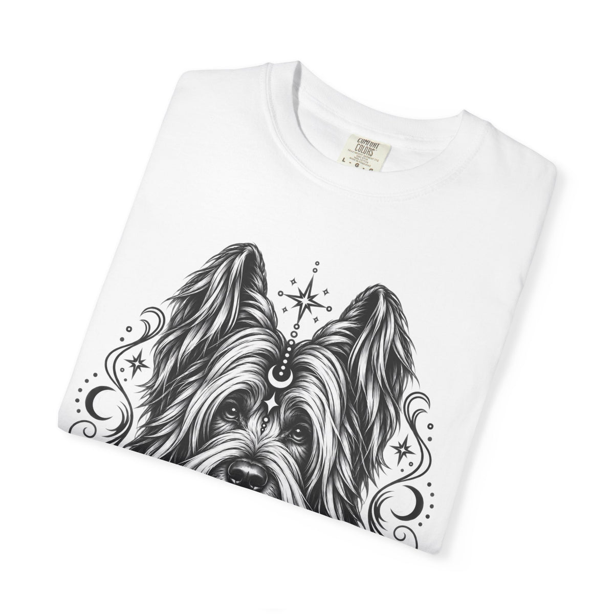 Mystical Briard Line Art T-Shirt — Minimal Dog Portrait Tee