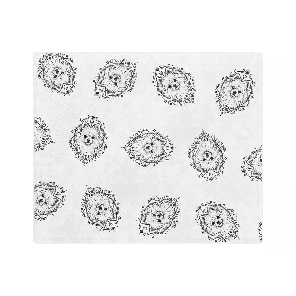 Mystical Pomeranian Minimalist Velveteen Microfiber Blanket — Soft Neutral Pet Portrait Throw