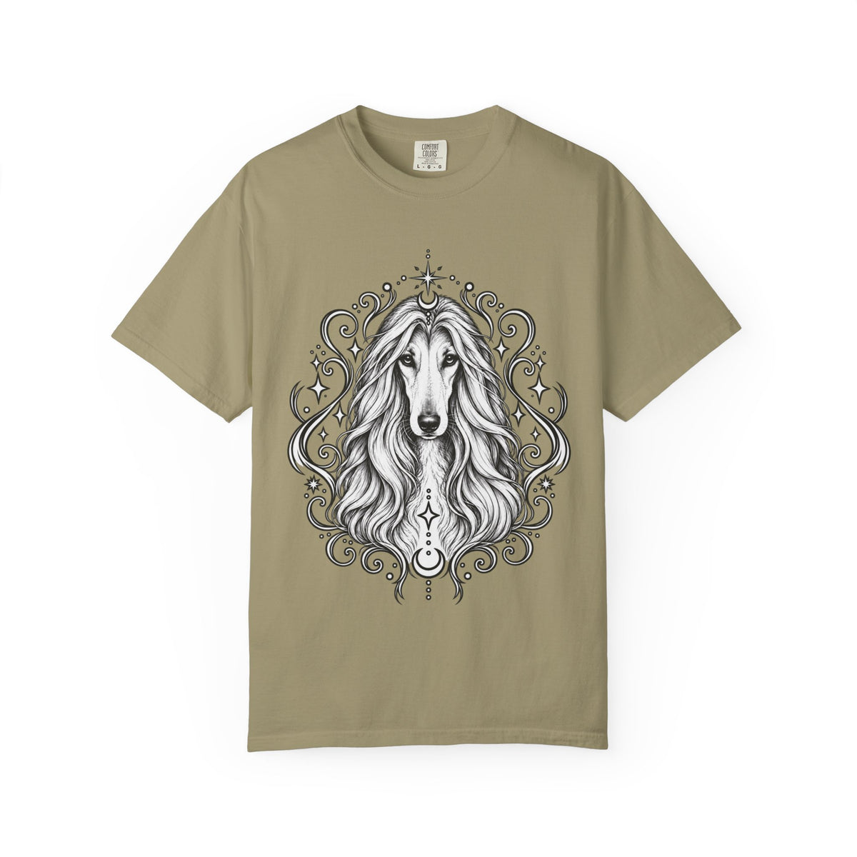 Mystical Afghan Hound Line Art T-Shirt — Minimal Dog Portrait Tee