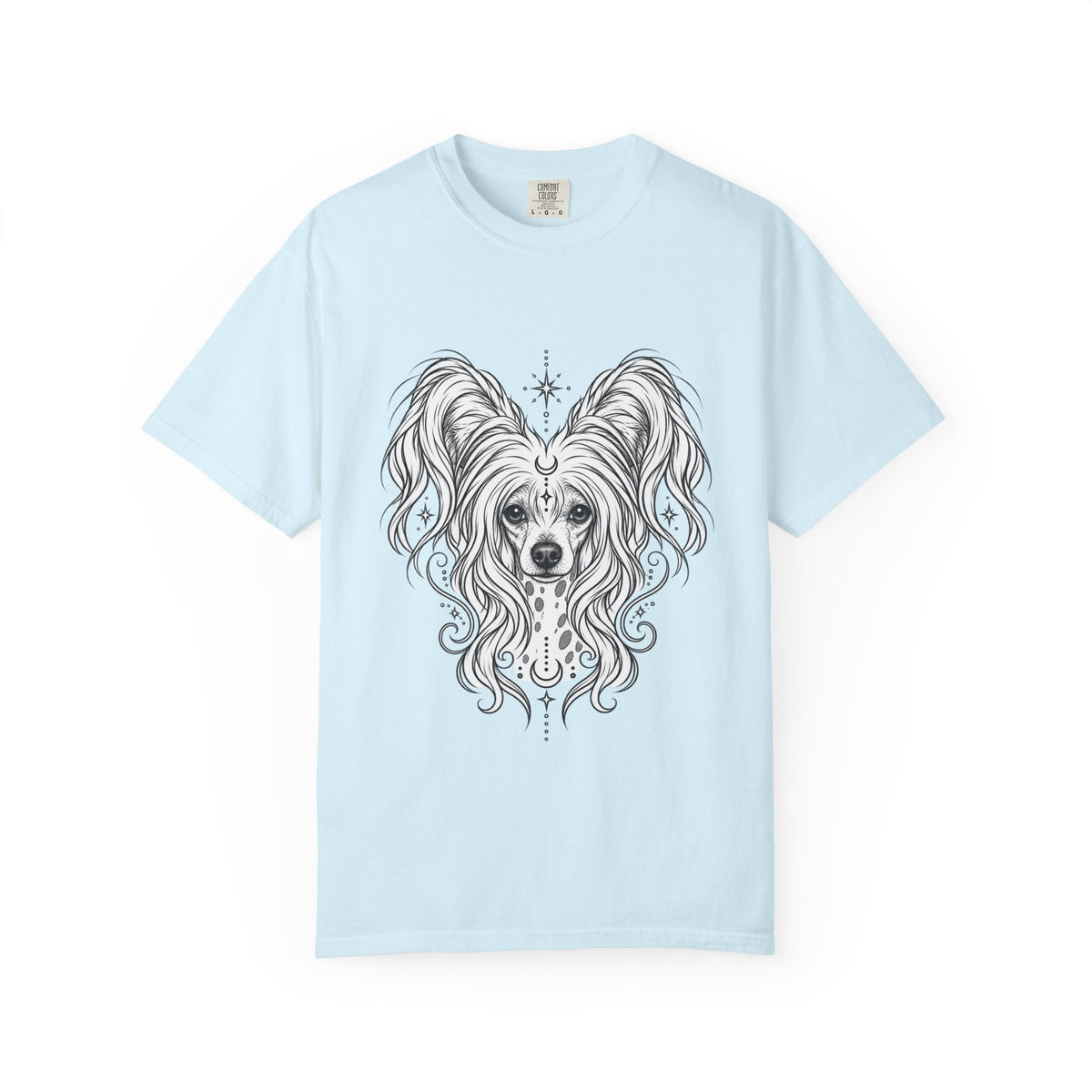 Mystical Chinese Crested Line Art T-Shirt — Minimal Dog Portrait Tee