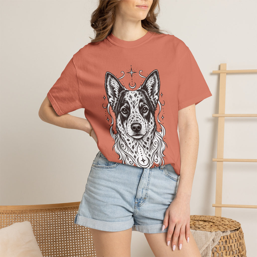 Mystical Australian Cattle Dog Line Art T-Shirt — Minimal Dog Portrait Tee