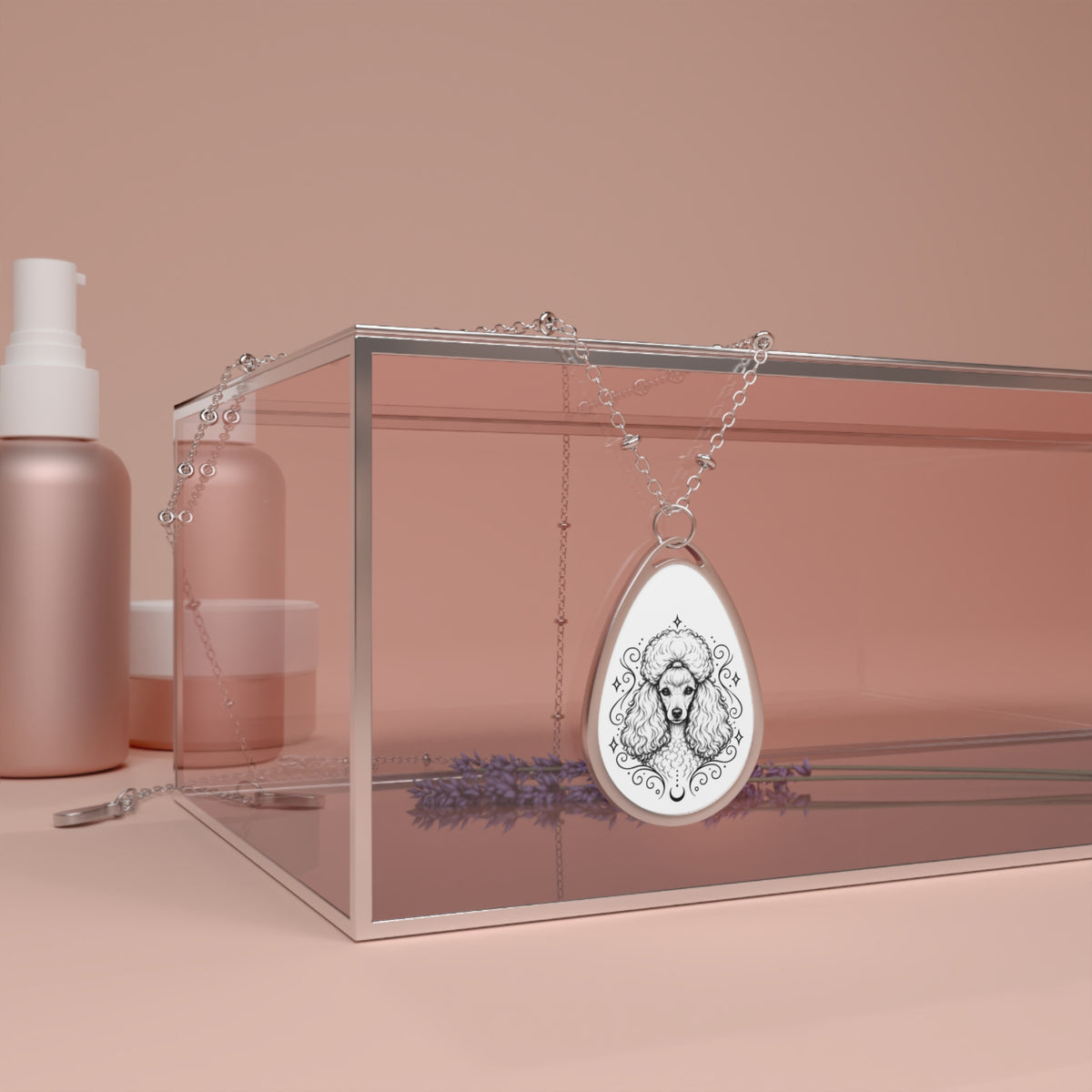 Mystical Toy Poodle Oval Necklace — Engraved Pet Memorial Pendant