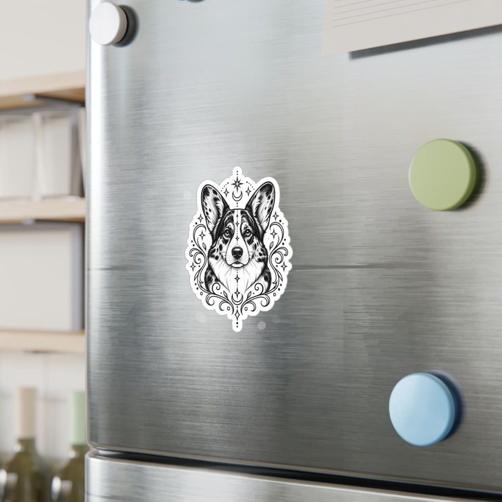 Mystical Cardigan Welsh Corgi Line Art Kiss-Cut Vinyl Sticker — Decorative Dog Portrait Decal
