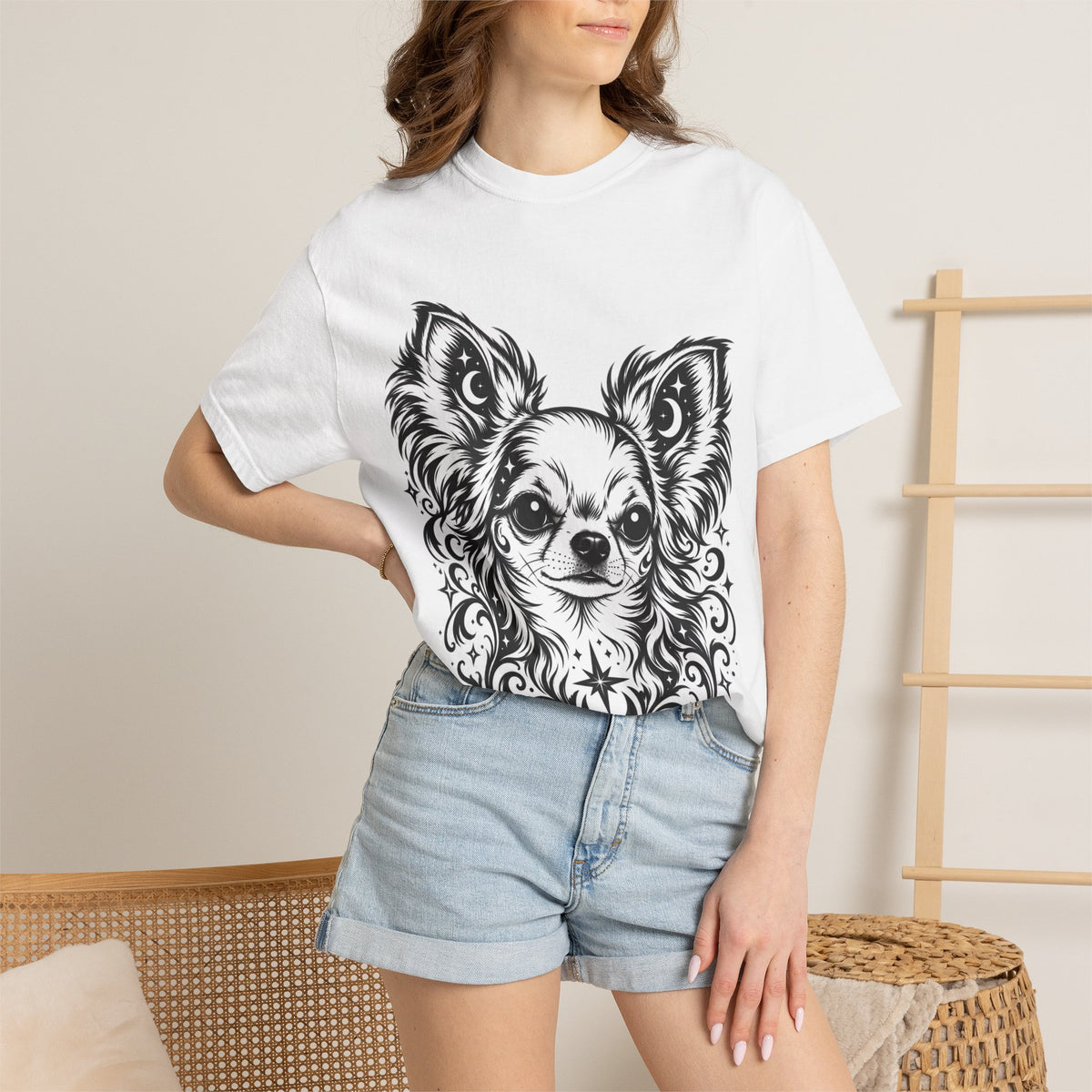 Mystical  Chihuahua LH Line Art T-Shirt — Minimal Dog Portrait Tee