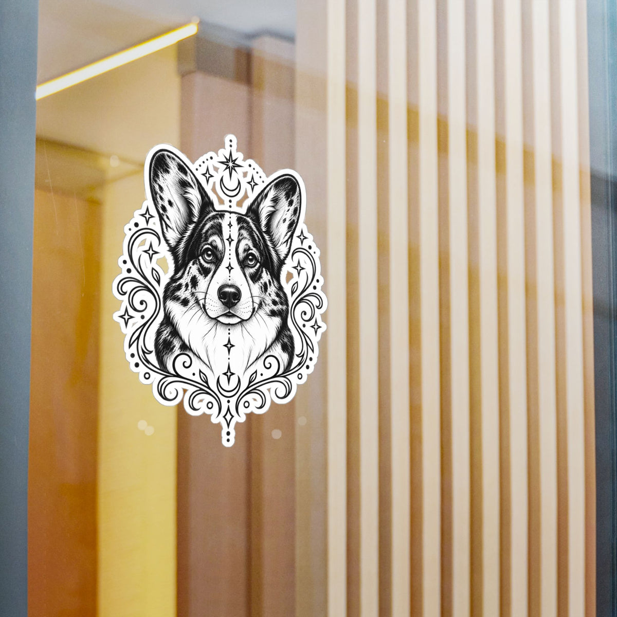Mystical Cardigan Welsh Corgi Line Art Kiss-Cut Vinyl Sticker — Decorative Dog Portrait Decal