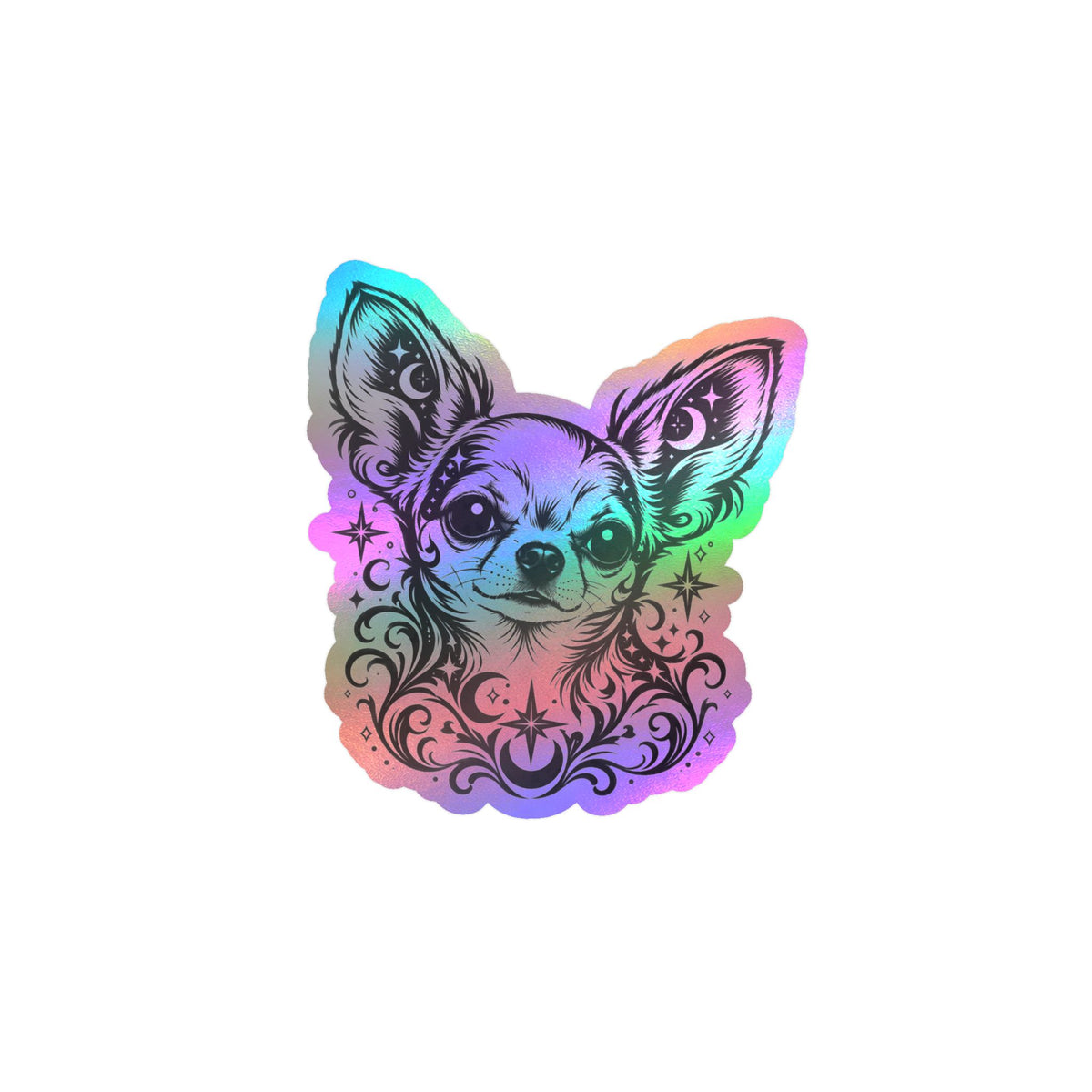 Mystical  Chihuahua SH Line Art Kiss-Cut Vinyl Sticker — Decorative Dog Portrait Decal