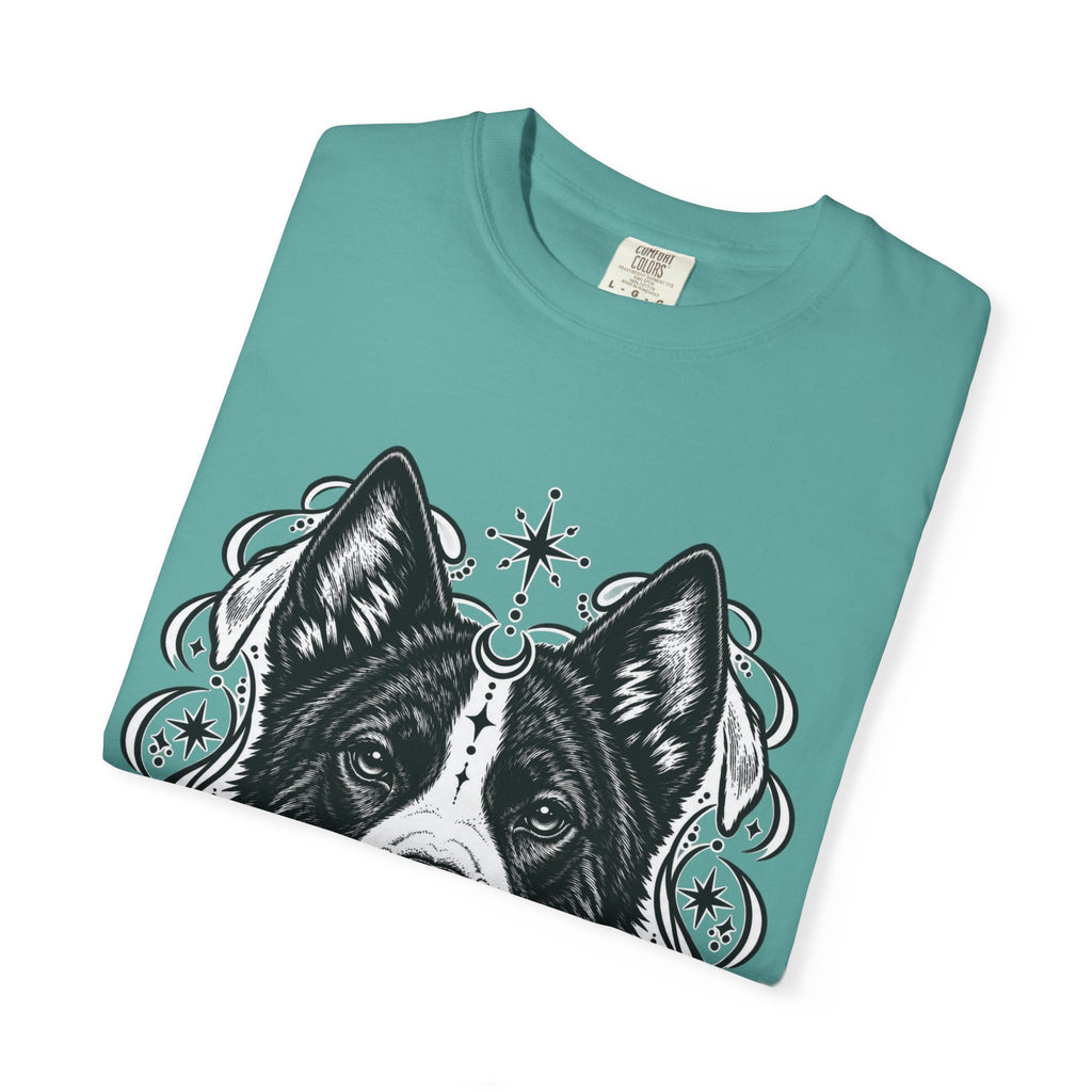 Mystical Karelian Bear Dog Line Art T-Shirt — Minimal Dog Portrait Tee