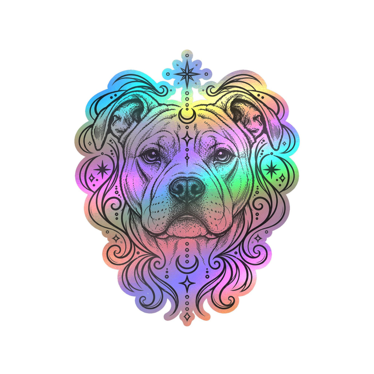 Mystical American Staffordshire Terrier Line Art Kiss-Cut Vinyl Sticker — Decorative Dog Portrait Decal