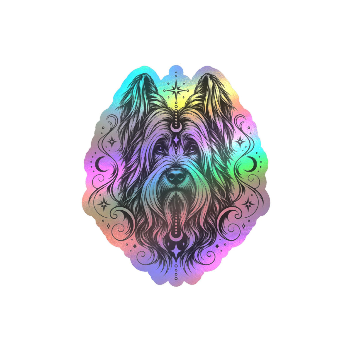 Mystical Briard Line Art Kiss-Cut Vinyl Sticker — Decorative Dog Portrait Decal
