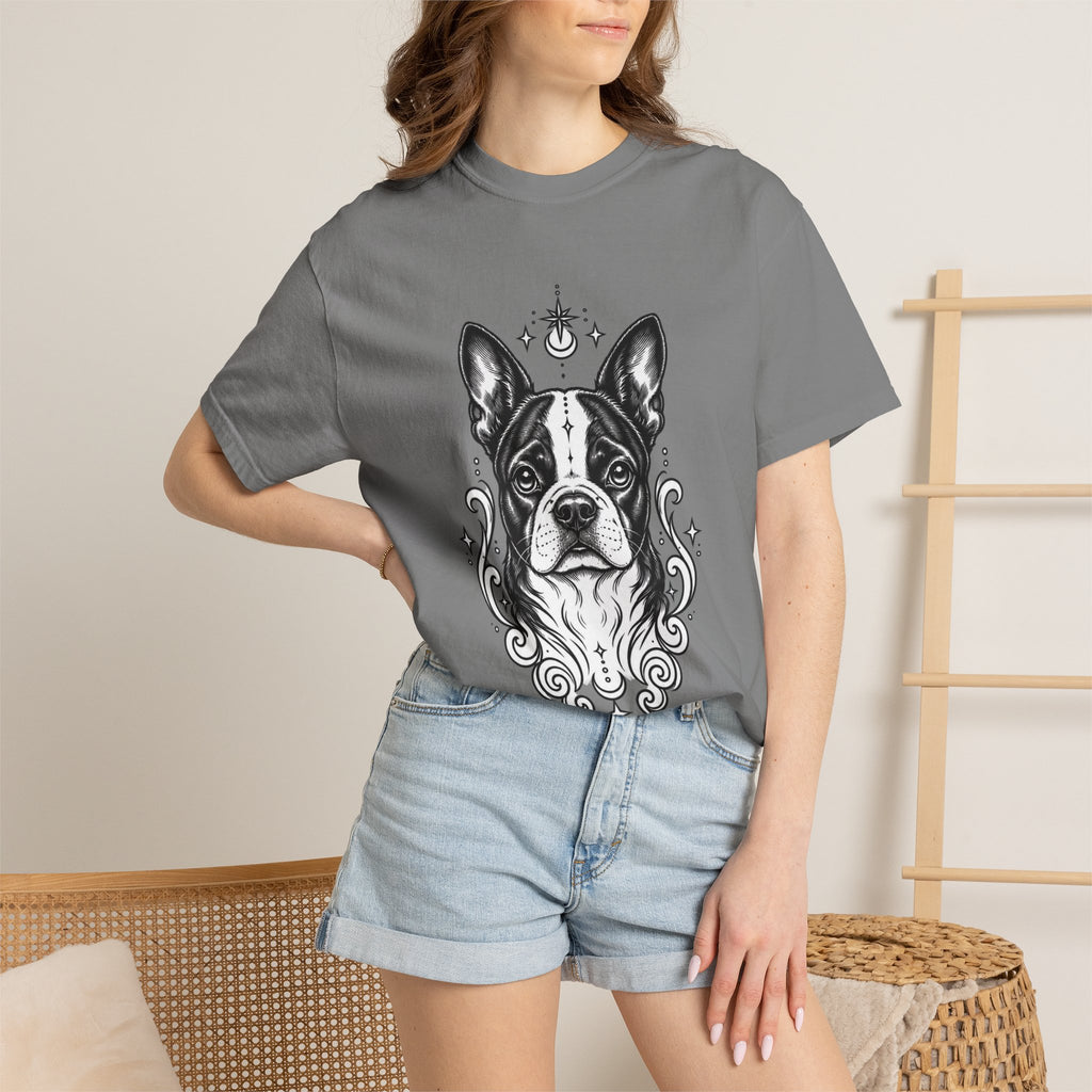Mystical Boston Terrier Line Art T-Shirt — Minimal Dog Portrait Tee