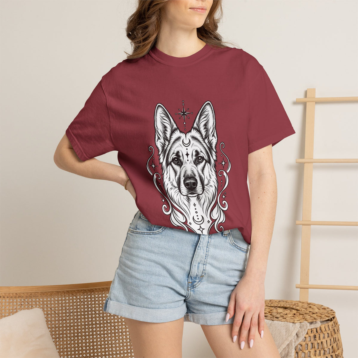 Mystical German Shepherd Line Art T-Shirt — Minimal Dog Portrait Tee