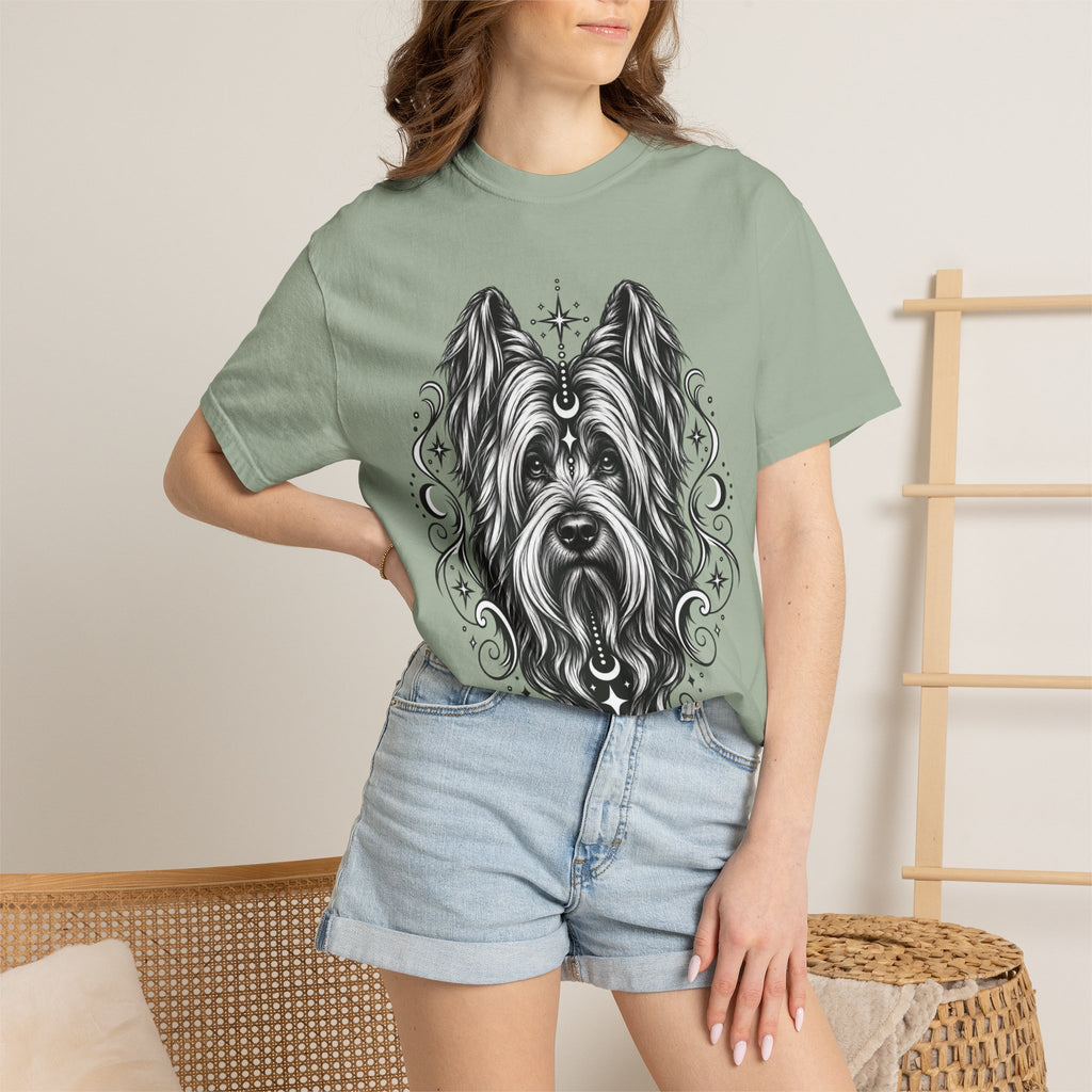 Mystical Briard Line Art T-Shirt — Minimal Dog Portrait Tee