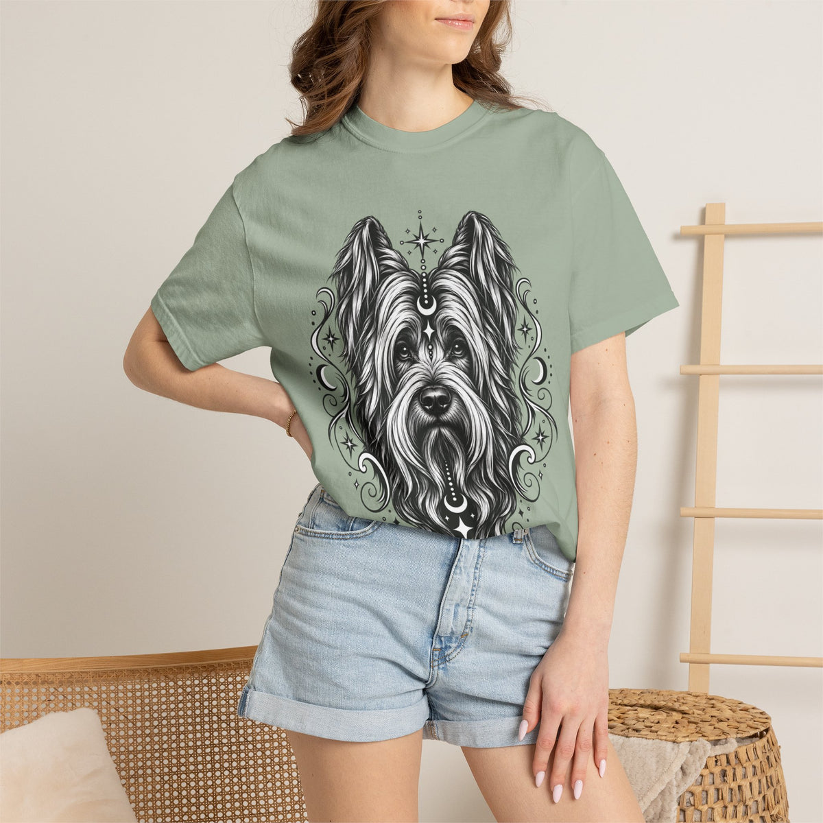 Mystical Briard Line Art T-Shirt — Minimal Dog Portrait Tee