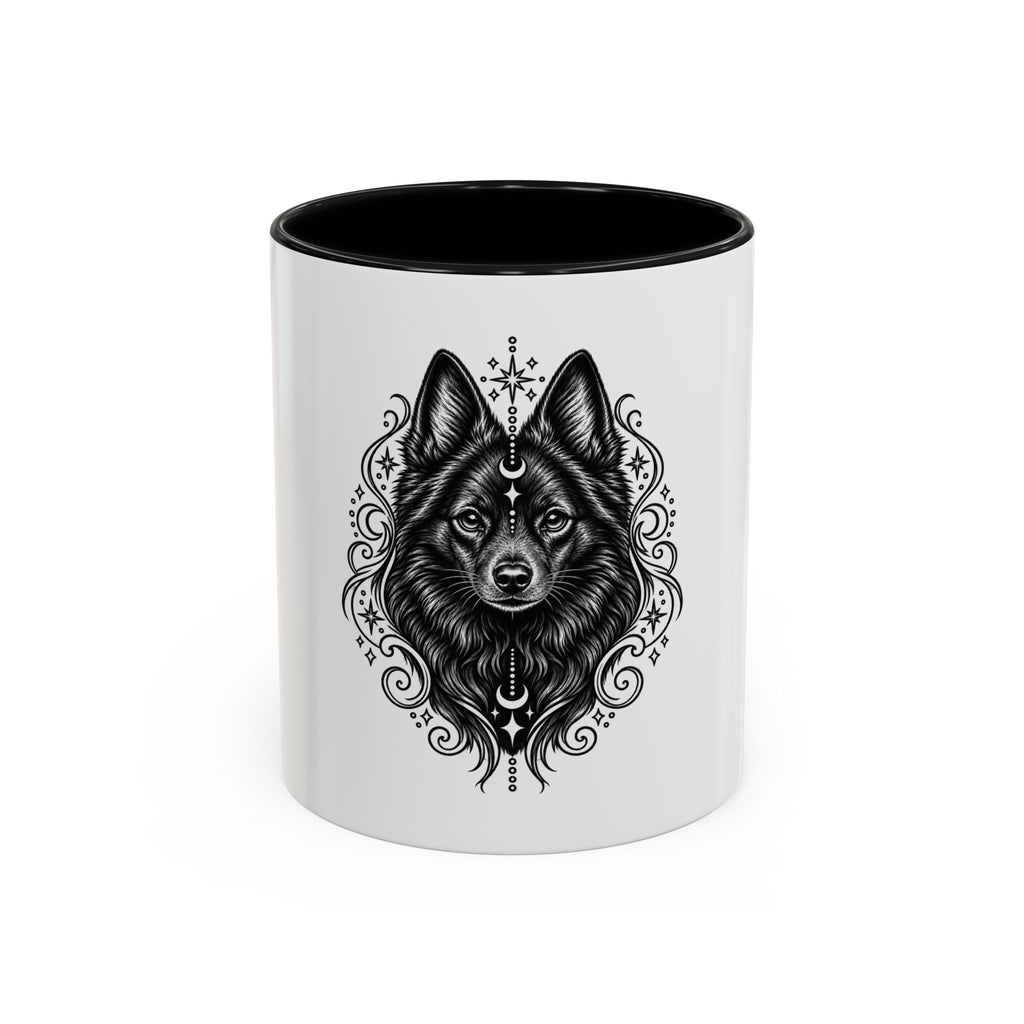 Mystical Schipperke Line Art Accent Coffee Mug – Mystical Dog Portrait 11/15oz