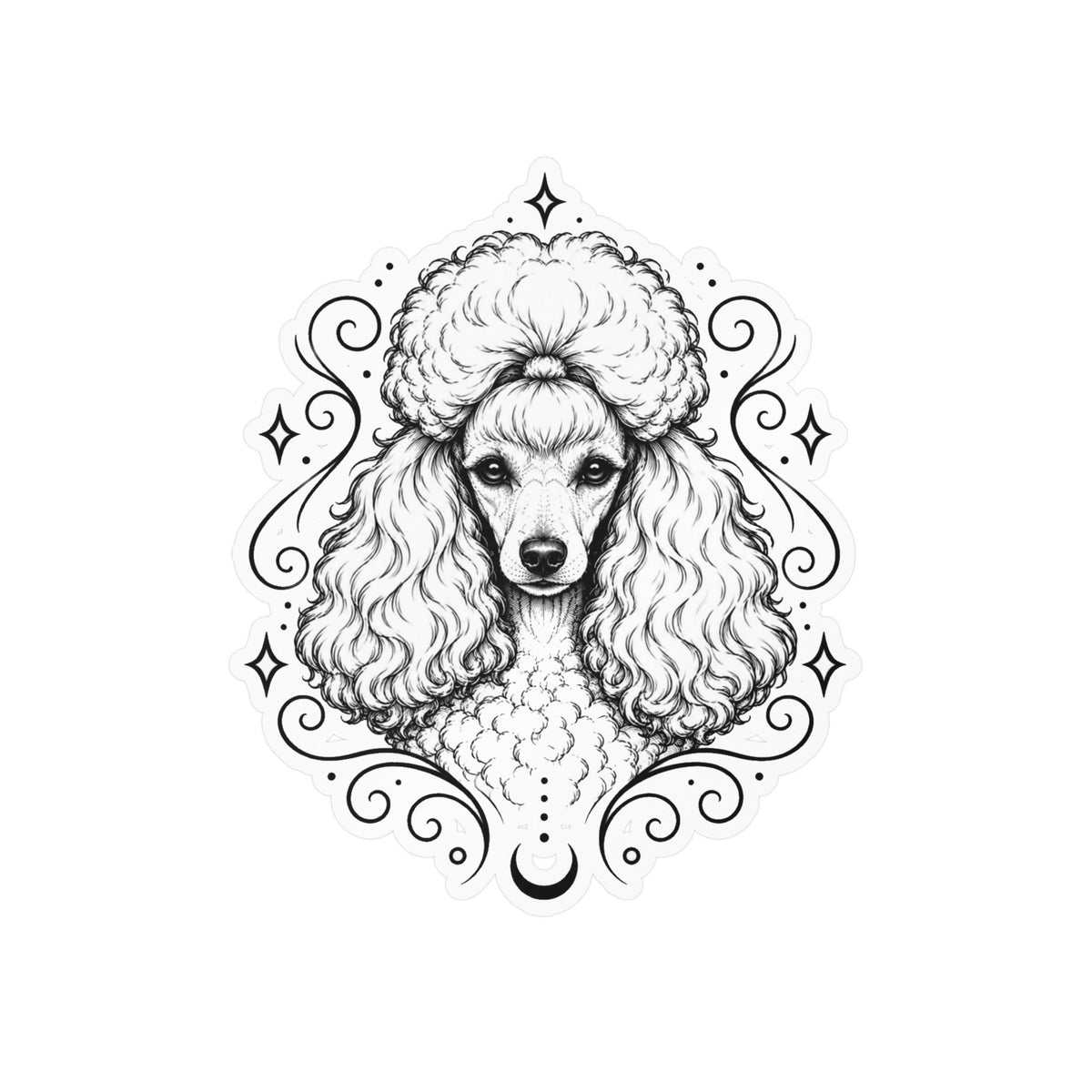 Mystical Toy Poodle Line Art Kiss-Cut Vinyl Sticker — Decorative Dog Portrait Decal
